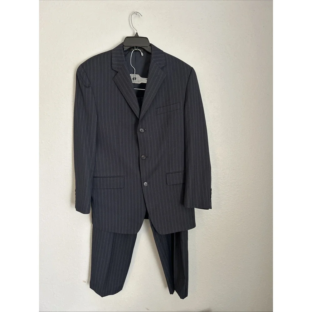 Calvin Klein Suit Mens 40R black Pinstripe 2 Button 100% Wool‎ 34x28 Pants